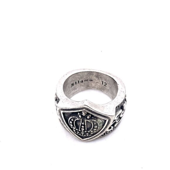 Stigma Oxidized Crown Ring Men's Silver Tone Size 12 - Picture 2 of 6
